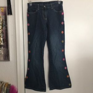 Cute girls hippie bootcut flower jeans